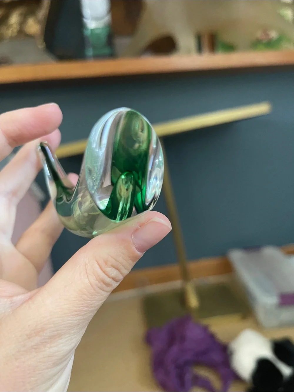 Handblown Green Glass modern whale handblown